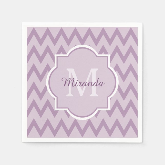 Guardanapo De Papel Trendy Purple Chevron Zigzag Name e Monograma (Frente)