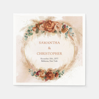 Guardanapo De Papel Trendy Terracotta burgundy flores verdes pampas