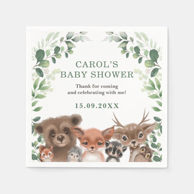 Guardanapo De Papel Trendy Woodland Animal Forest Greenery Party (Frente)