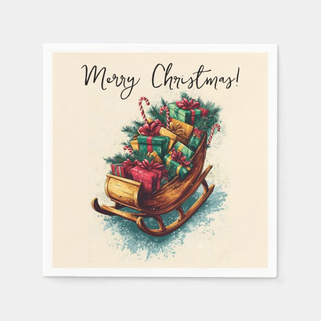 Guardanapo De Papel Trenó Antigo Cheio de Presentes de Natal (Frente)