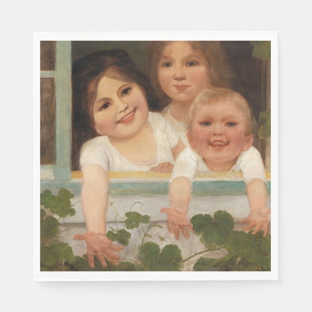Guardanapo De Papel Três crianças na janela (Frente)