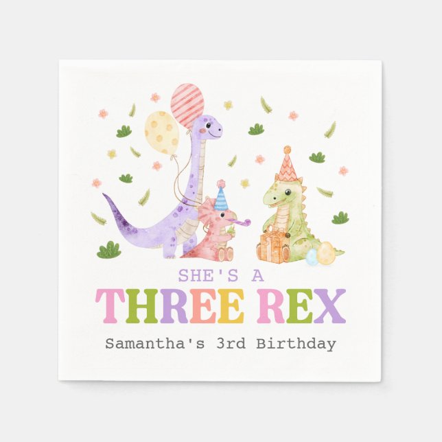 Guardanapo De Papel Três Dinossauros Rex Aniversário (Frente)