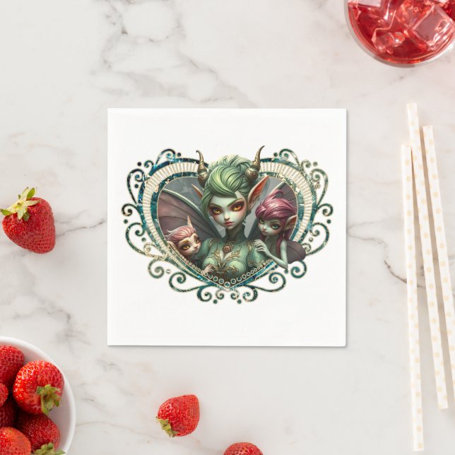 Guardanapo De Papel Três fadas, os companheiros do coração mágico. (Insitu)