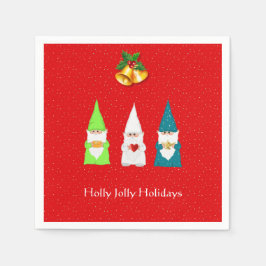 Guardanapo De Papel Três Gnomos de Natal em Vermelho
