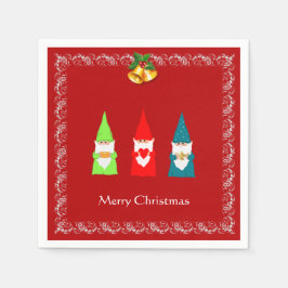 Guardanapo De Papel Três Gnomos de Natal em Vermelho