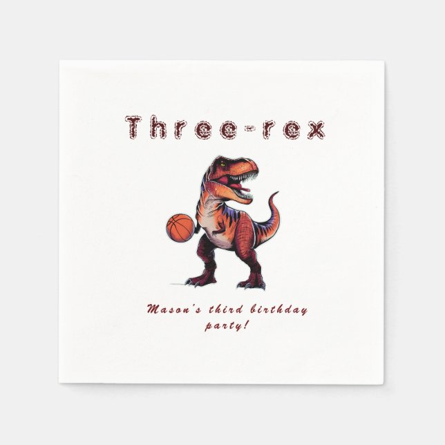Guardanapo De Papel Três-Rex basquete Dino aniversário   (Frente)