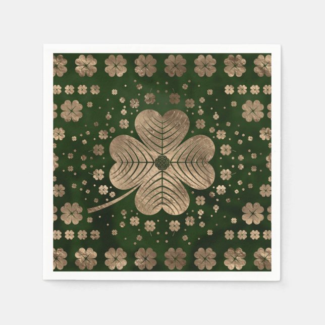 Guardanapo De Papel Trevo ouro irlandês Shamrock com quatro folhas (Frente)
