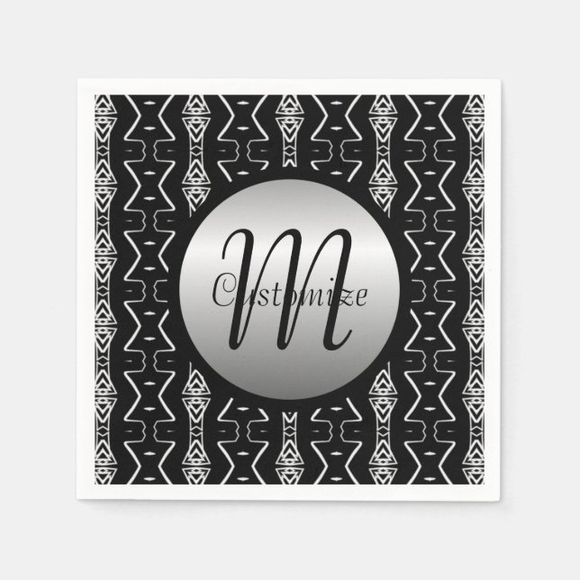 Guardanapo De Papel Triângulos Geométricos Pretos e Brancos Nápoles (Frente)