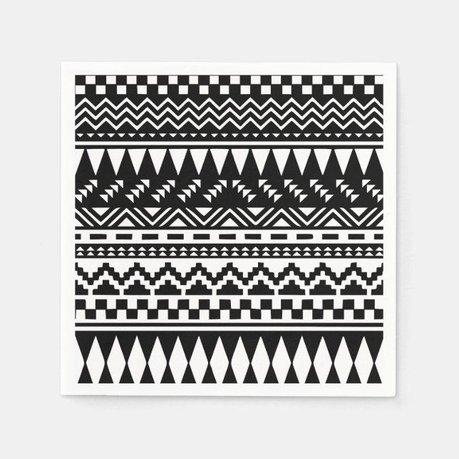 Guardanapo De Papel Tribal Aztec Preto e Branco (Frente)