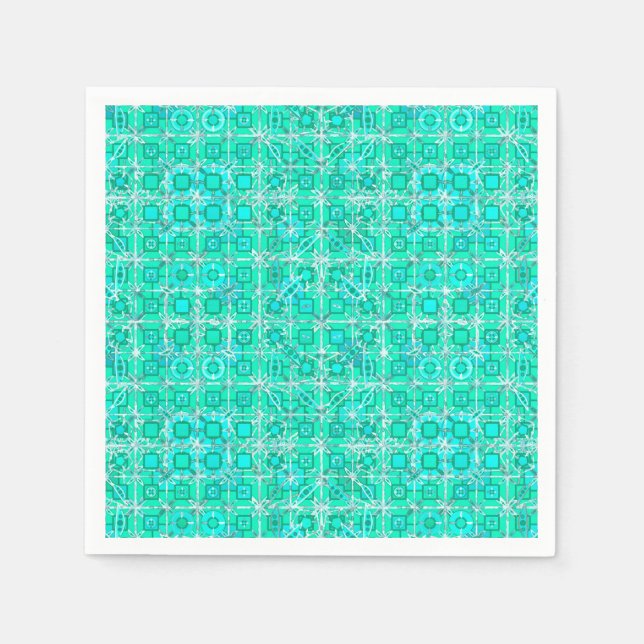Guardanapo De Papel Tribal Batik - aqua e turquesa com branco (Frente)