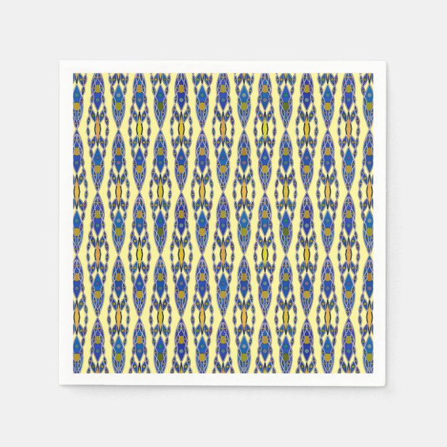 Guardanapo De Papel Tribal Batik - Azul de Aço, Cinza e Amarelo (Frente)