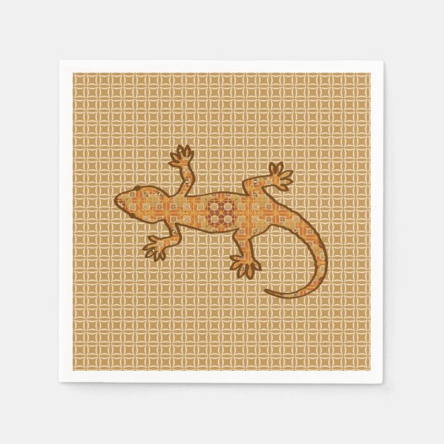 Guardanapo De Papel Tribal batik Gecko - ferrugem, âmbar e bronzeada (Frente)