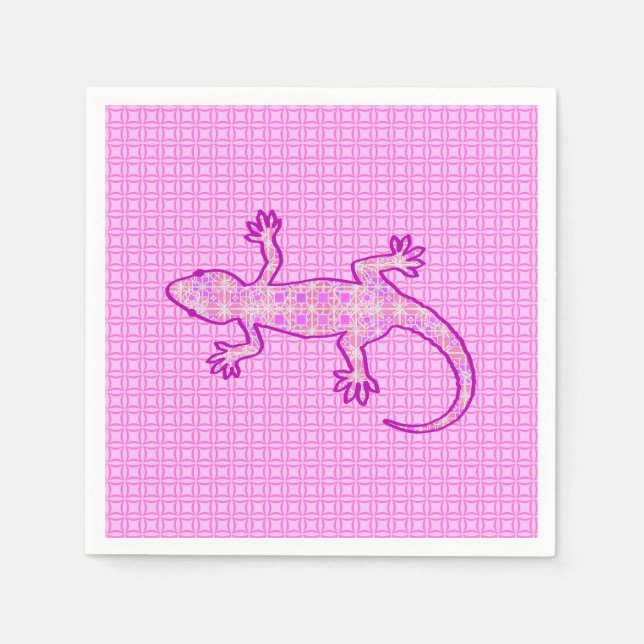 Guardanapo De Papel Tribal batik Gecko - orquídea e casca rosa (Frente)