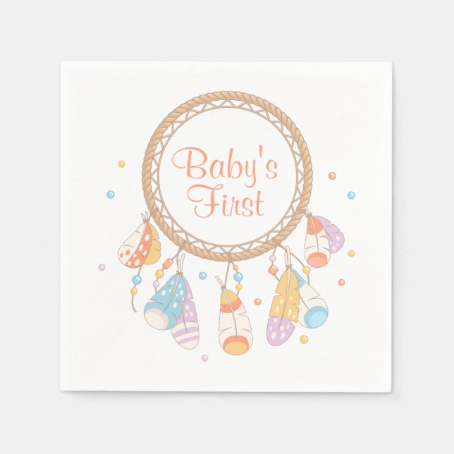 Guardanapo De Papel Tribal Dreamcatcher Boho Baby First primeiro anive (Frente)