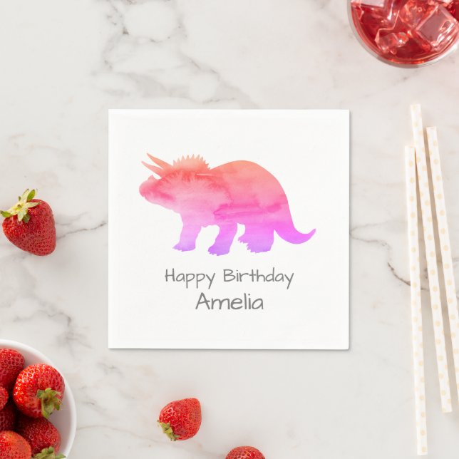 Guardanapo De Papel Tricerátops Rosa Dinossauro Personalizados (Insitu)