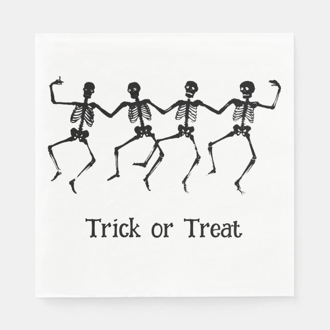 Guardanapo De Papel Trick ou Treine Skeletons Dançando Halloween (Frente)