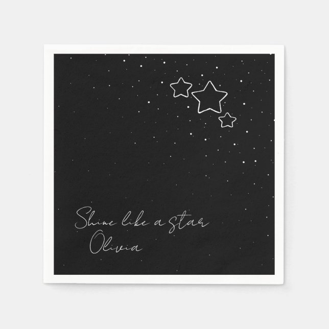 Guardanapo De Papel Trio de estrelas em preto e branco com mensagem e  (Frente)