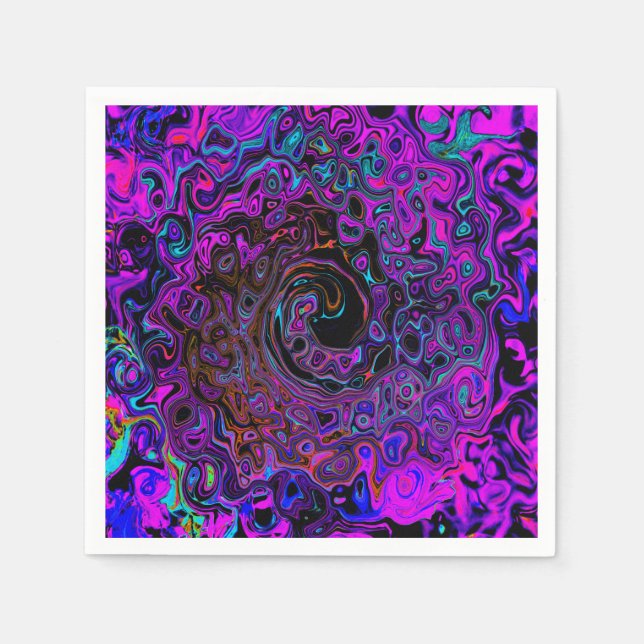 Guardanapo De Papel Trippy Black and Magenta Retro Liquid Swirl (Frente)