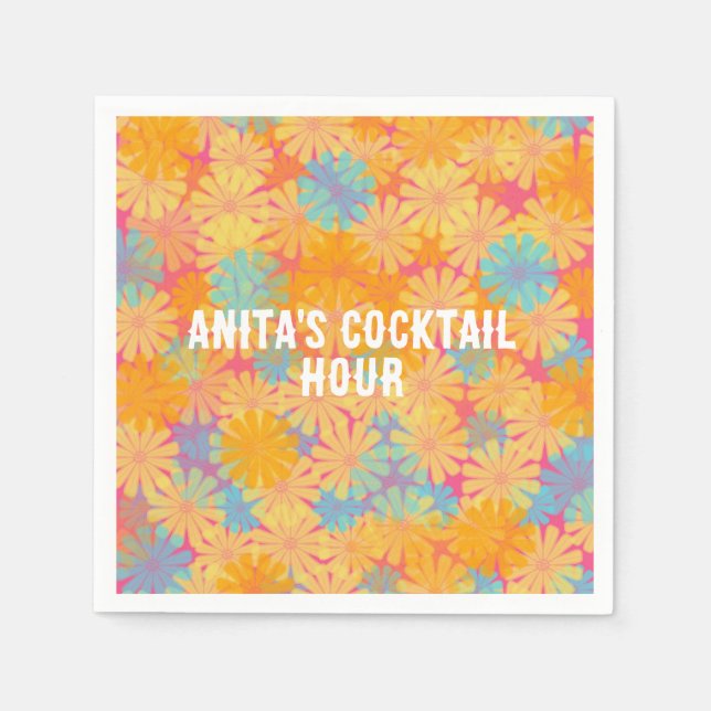 Guardanapo De Papel Trippy Hippie Psychedelic Retro Floral Design (Frente)