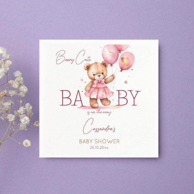 Guardanapo De Papel Triturador de chá de fraldas de ursinho (Beary cute teddy bear girl baby shower tableware personalized template napkins cute teddy with dress)