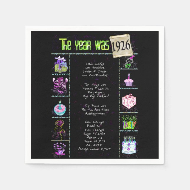 Guardanapo De Papel Trivia do Ano de Nascimento de 1926 (Frente)