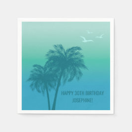 Guardanapo De Papel Tropical Aqua Blue Palm Trees Happy Birthday