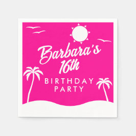 Guardanapo De Papel Tropical Beach Girly Hot Pink Sweet 16