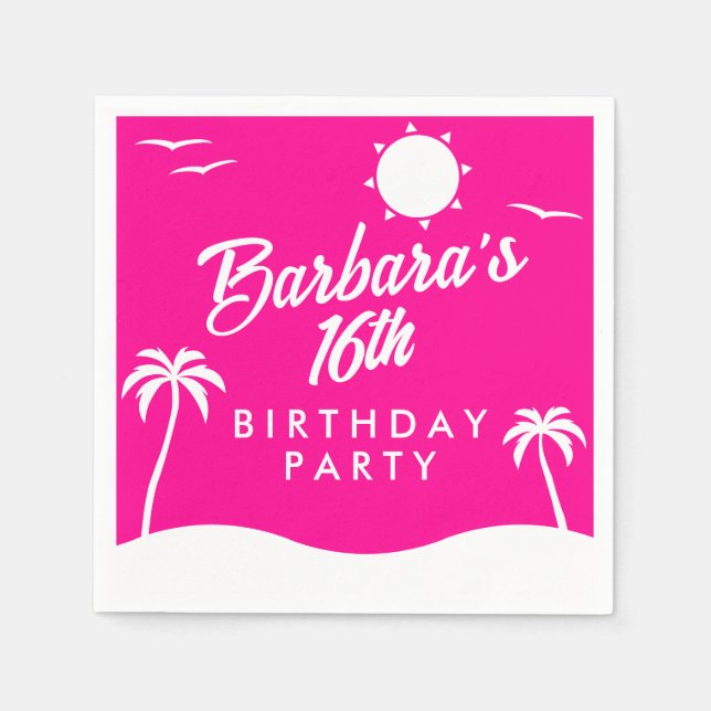 Guardanapo De Papel Tropical Beach Girly Hot Pink Sweet 16 (Frente)