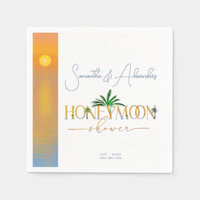 Guardanapo De Papel Tropical Beach Sunset Honeymoon Fund Casal Shower (Frente)