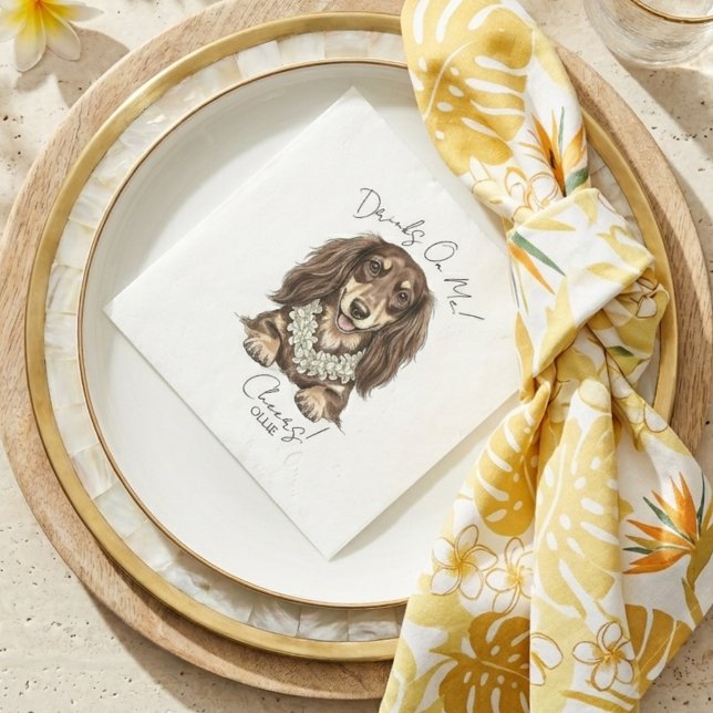 Guardanapo De Papel Tropical Dachshund Wedding Drinks On Me (Tropical Dachshund Wedding Drinks On Me Napkins)