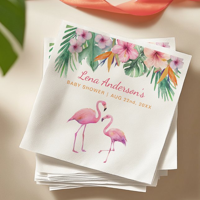 Guardanapo De Papel Tropical Flamingo Chá de fraldas Napkin com Nome (Tropical Baby Shower Napkins)