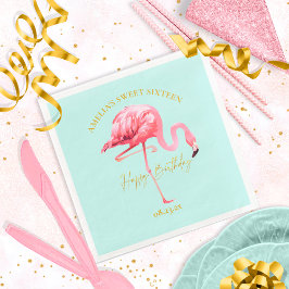 Guardanapo De Papel Tropical Flamingo Sweet 16 Happy Birthday ID922