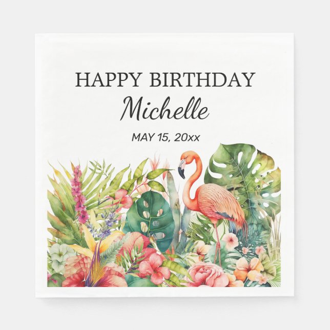 Guardanapo De Papel Tropical Floral Flamingo Happy Birday