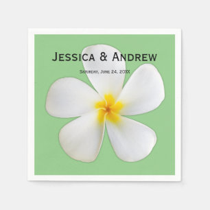 Guardanapo De Papel Tropical Floral, Plumeria Branca em Sage, Casament