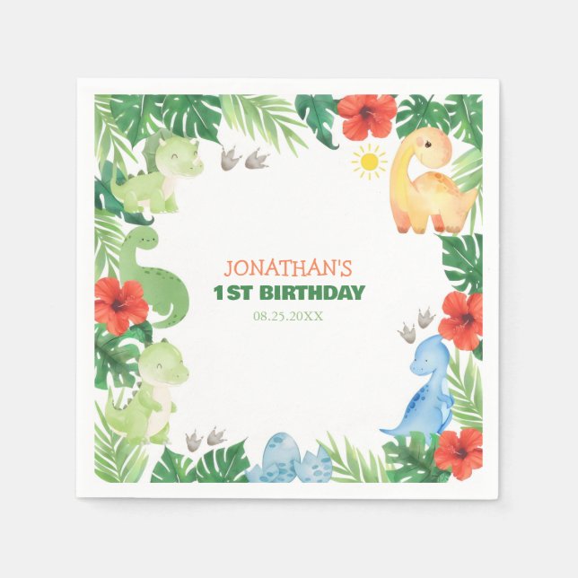 Guardanapo De Papel Tropical Forest Dinosaur Kids Birthday (Frente)