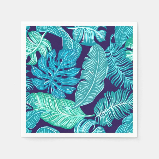 Guardanapo De Papel Tropical Green Blue Leaves Pattern (Frente)