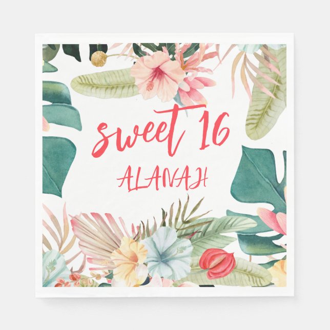 Guardanapo De Papel Tropical Havaiana 16º aniversário (Frente)
