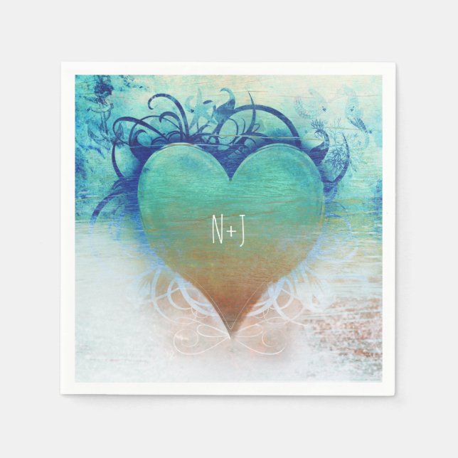 Guardanapo De Papel Tropical Heart Blue Grunge Beach Party (Frente)