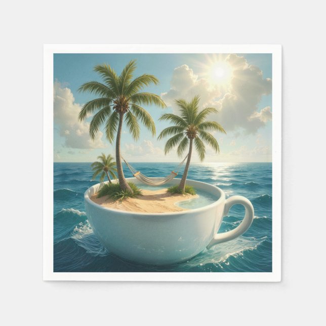 Guardanapo De Papel Tropical Island With Hammock in a Teacup (Frente)