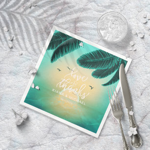 Guardanapo De Papel Tropical Isle Sunrise Love and Obrigados Teal ID58
