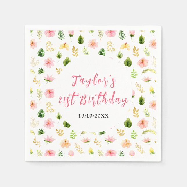 Guardanapo De Papel Tropical Jungle Floral Birthday (Frente)