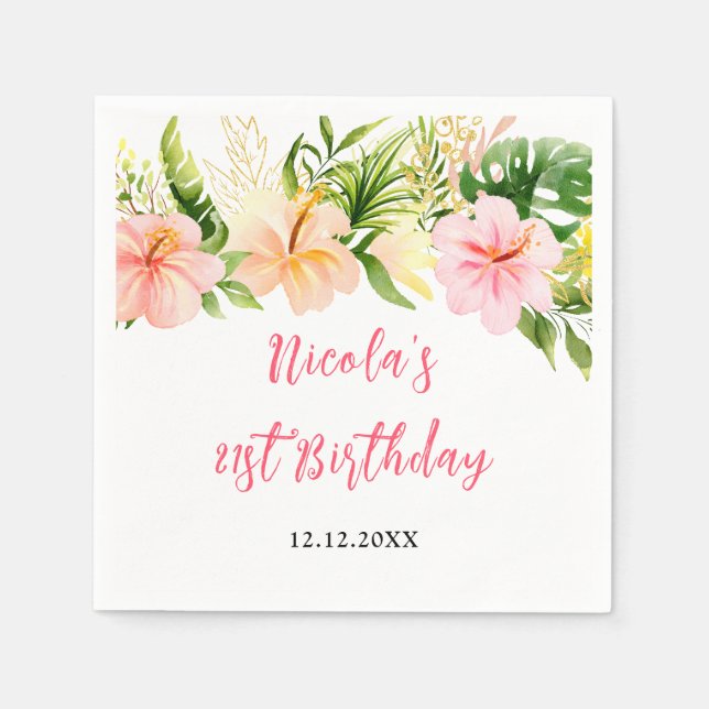 Guardanapo De Papel Tropical Jungle Floral Birthday (Frente)