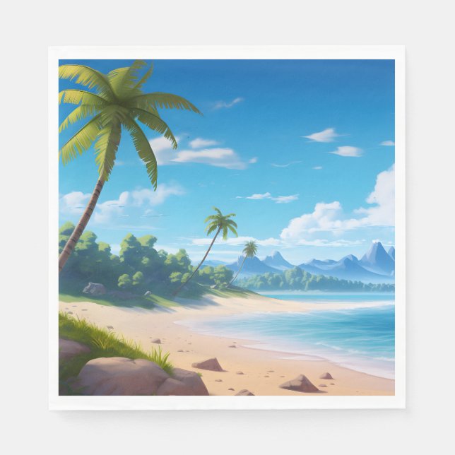 Guardanapo De Papel Tropical Ocean Island Sandy Beach Shore (Frente)