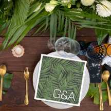 Tropical Palm Night Sky Modern Iniciais Casamento