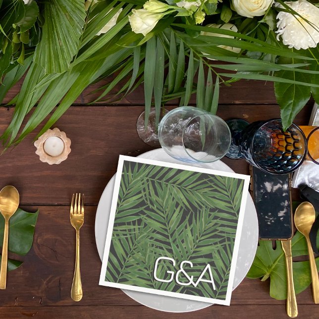 Guardanapo De Papel Tropical Palm Night Sky Modern Iniciais Casamento (Criador carregado)