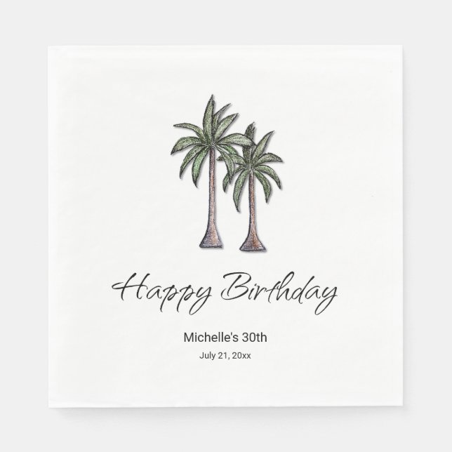 Guardanapo De Papel Tropical Palm Trees Elegant 30th Birthday Party (Frente)