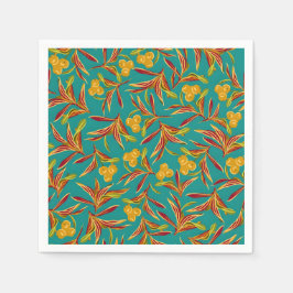 Guardanapo De Papel Tropical Pattern with Red and Yellow Leaves