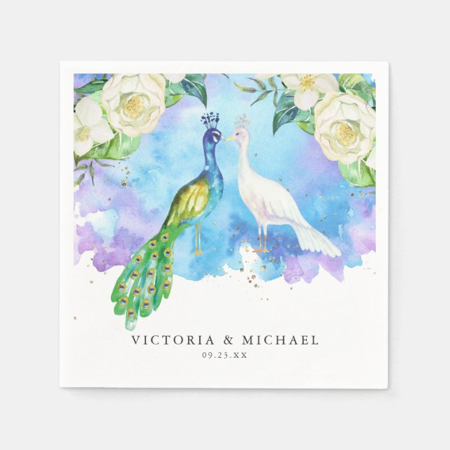 Guardanapo De Papel Tropical Peacock Floral | Monograma Botânico Boho (Frente)