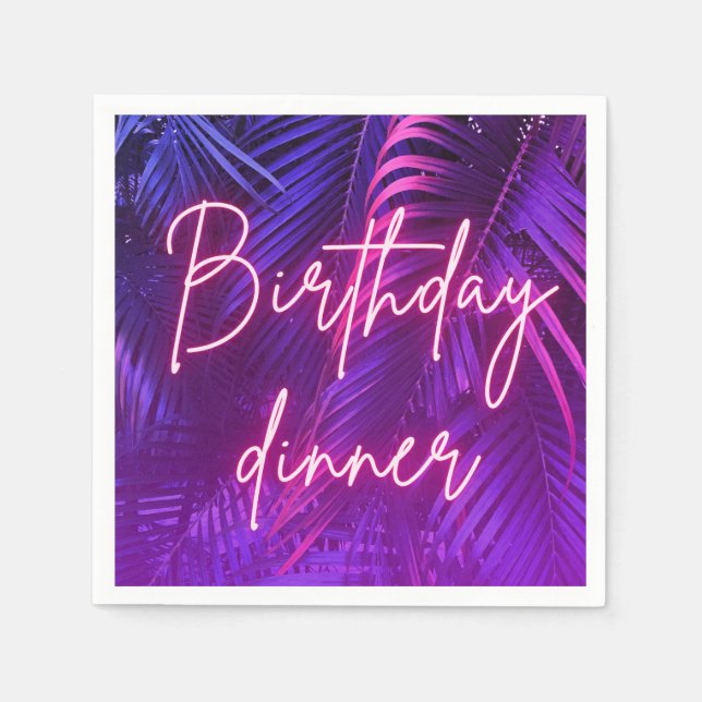 Guardanapo De Papel Tropical Pink Purple Palm Leaf Birthday Dinner  (Frente)