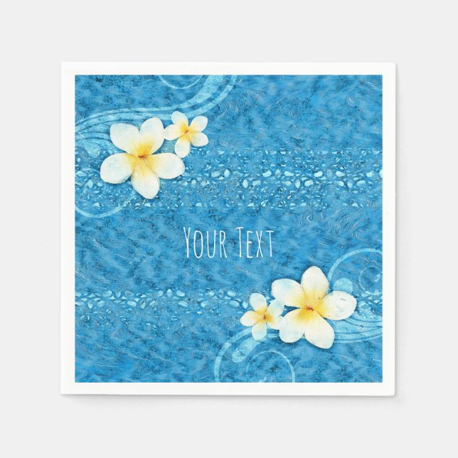Guardanapo De Papel Tropical Plumeria Flor Blue Summer Party (Frente)